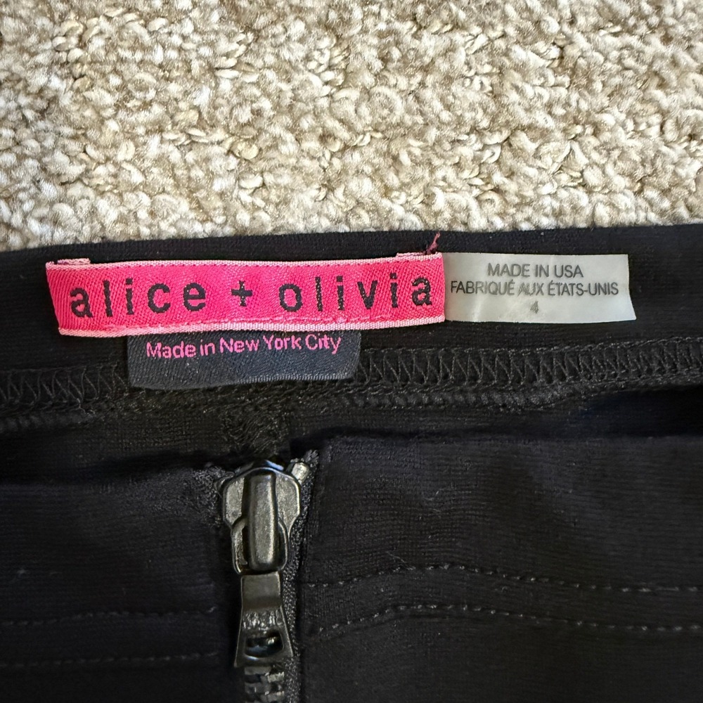 Alice + Olivia Black Ponte Legging Women's Size 4 Zip Front USA Made 90s - Picture 3 of 11